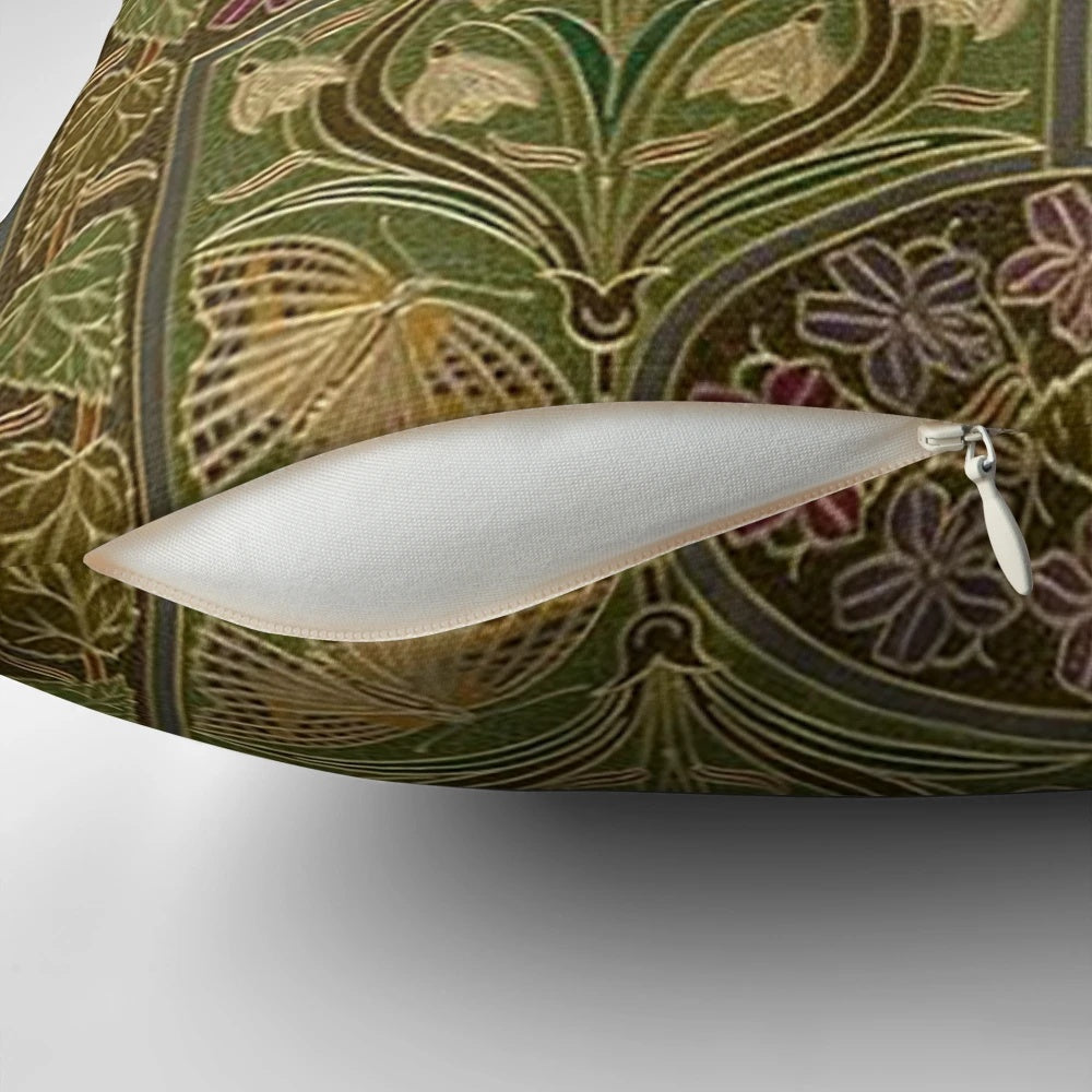 Stunning art nouveau inspired floral pattern decorative pillow with butterfly and botanical elements
