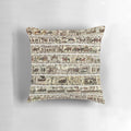 Decorative throw pillow featuring a design inspired by the famous Bayeux Tapestry