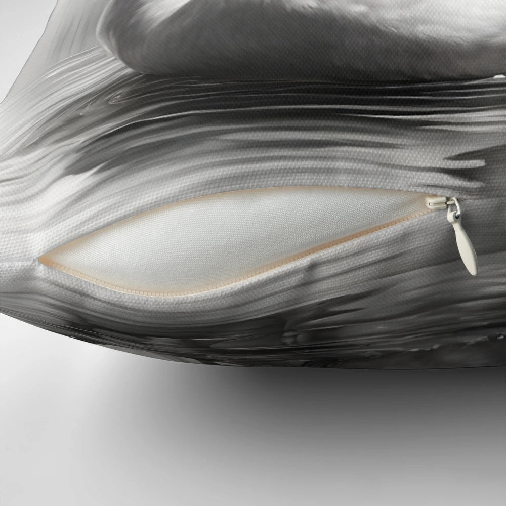 Expertly crafted black and white pencil drawing of a graceful swan on a decorative throw pillow