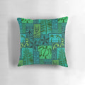 Blue Polynesian-inspired mid-century modern decorative pillow