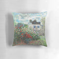 Vibrant fine art throw pillow featuring Claude Monet's painting of the Artist's Garden in Argenteuil.