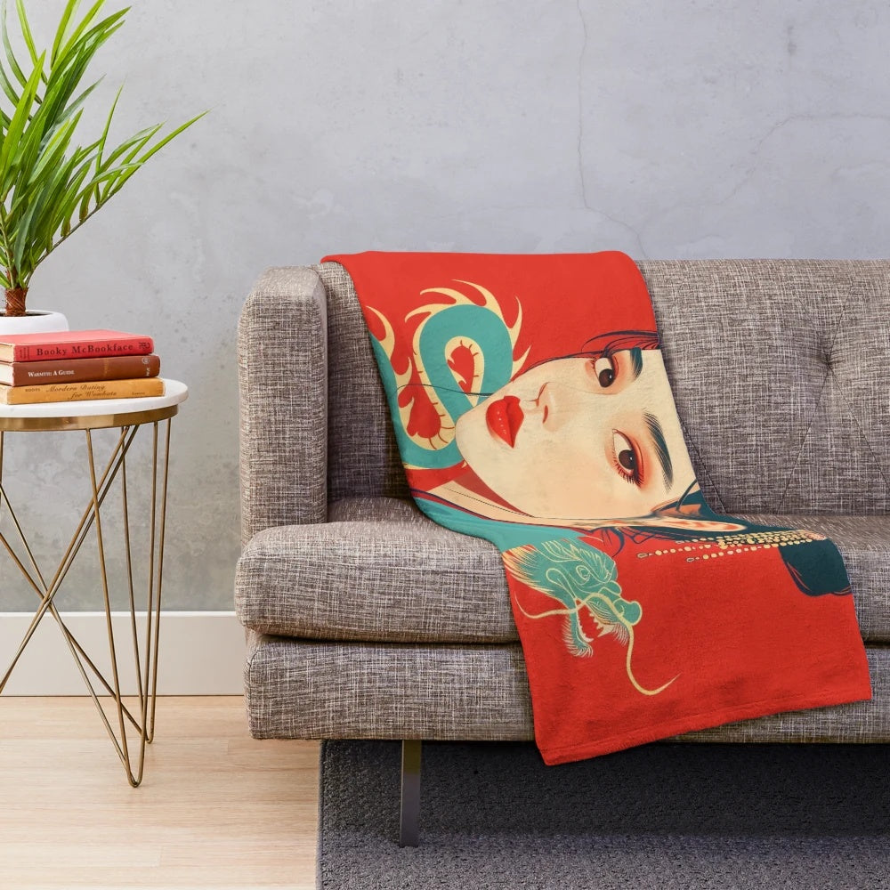 Stylized dragon portrait plush blanket for modern décor
