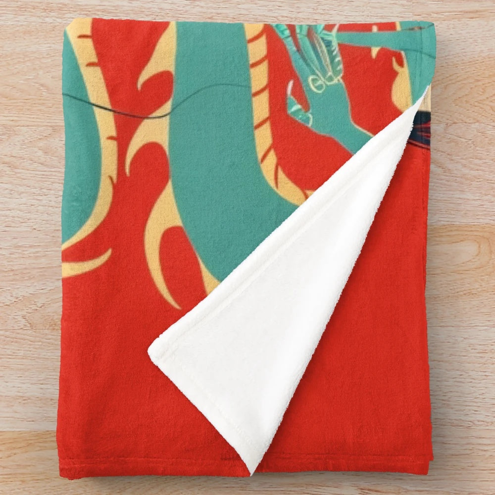 Stylized dragon portrait plush blanket for modern décor