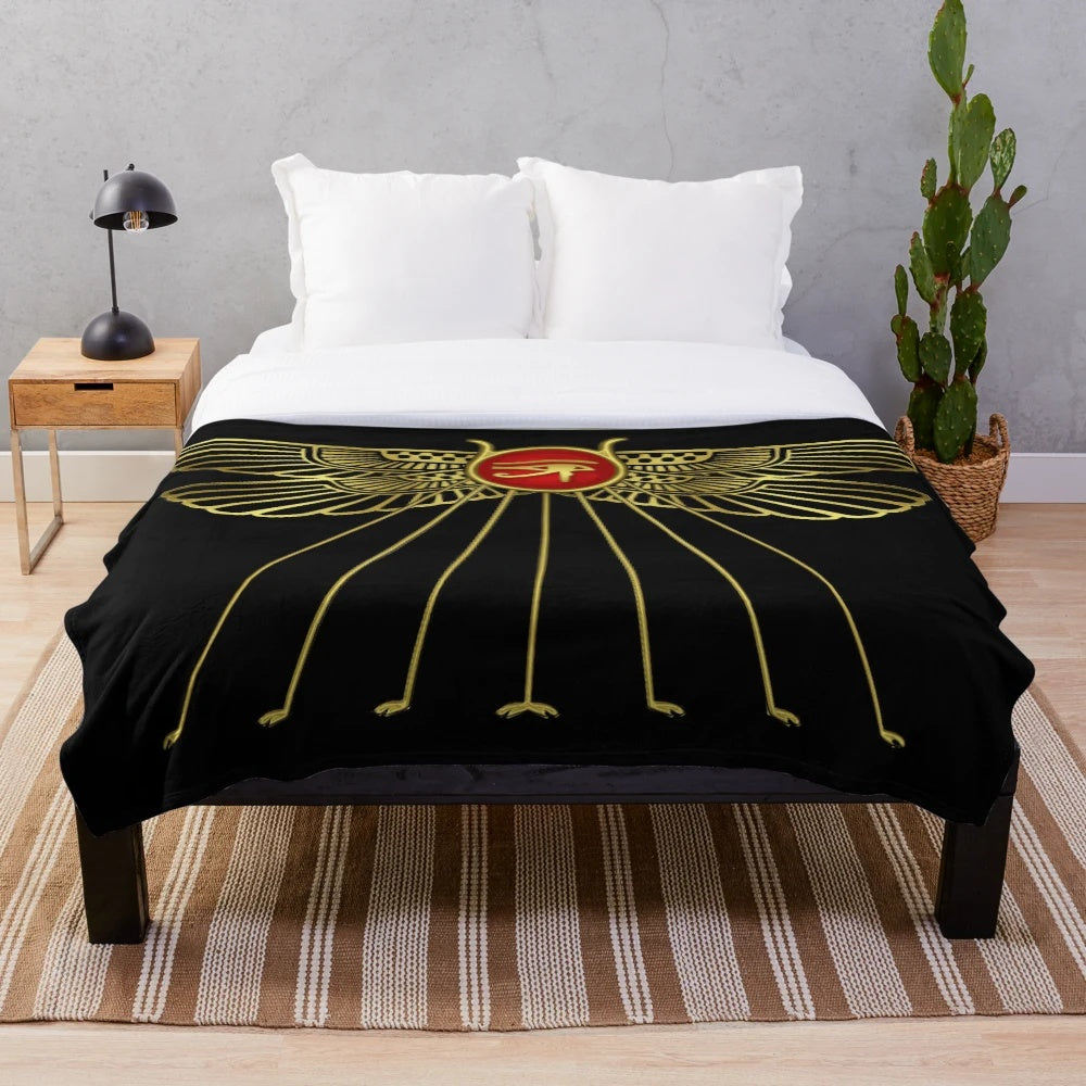 Egyptian hieroglyphic inspired plush blanket featuring ancient symbols and cultural elements