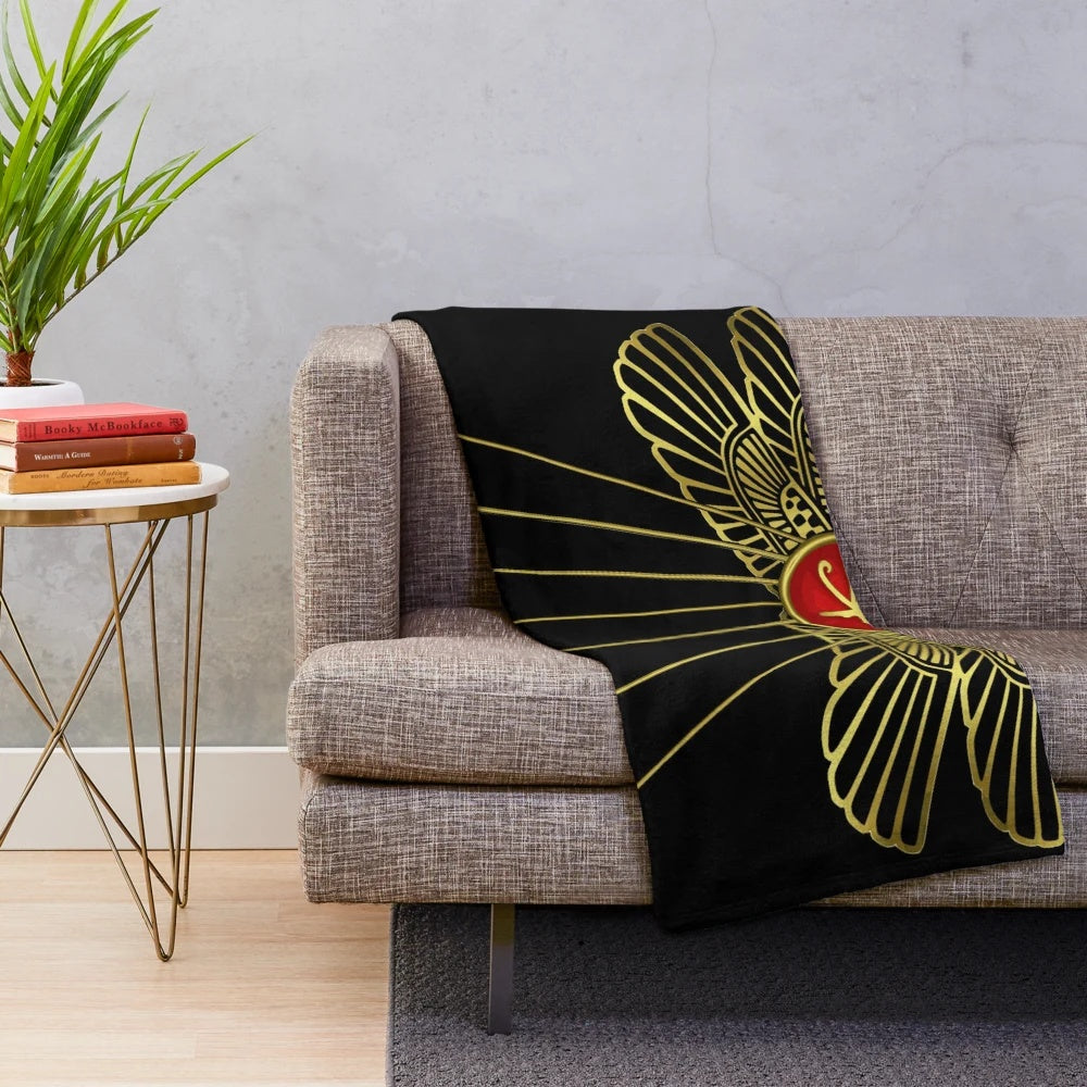 Egyptian hieroglyphic inspired plush blanket featuring ancient symbols and cultural elements