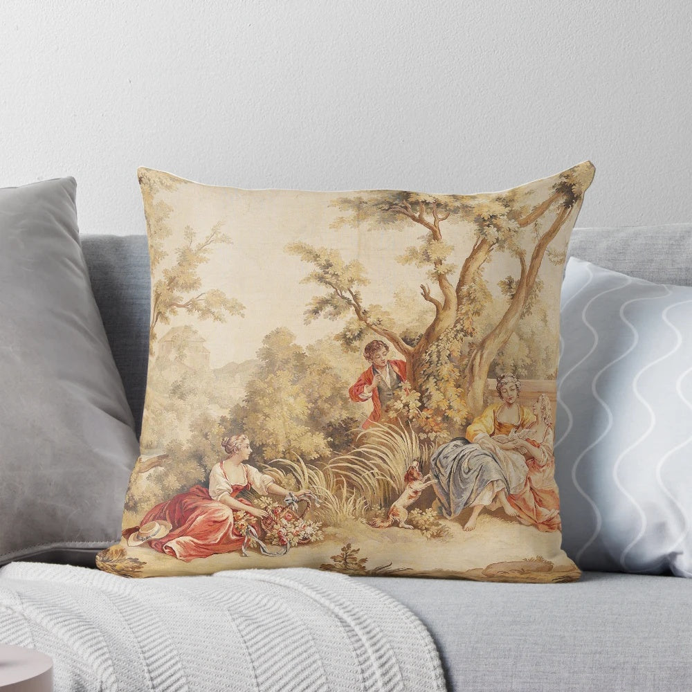 Decorative Aubusson tapestry-inspired French 18th century style pillow