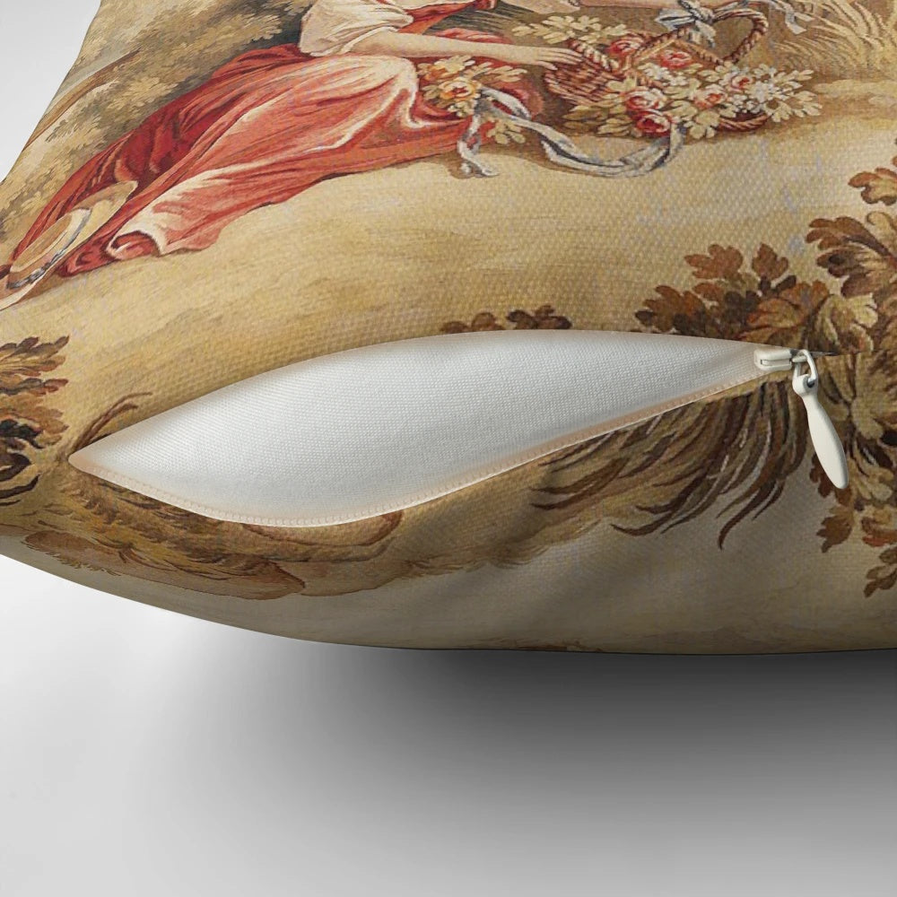 Decorative Aubusson tapestry-inspired French 18th century style pillow
