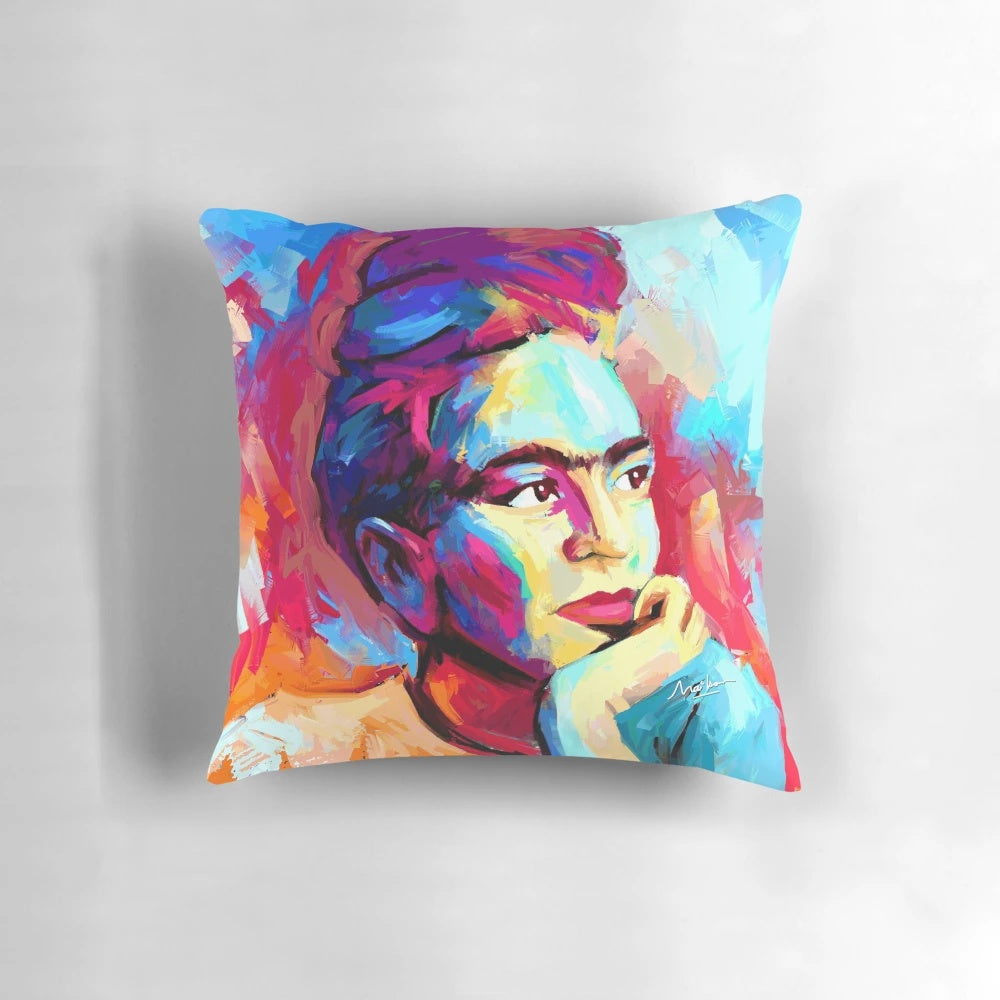 Vibrant Frida Kahlo inspired decorative pillow with unique artwork