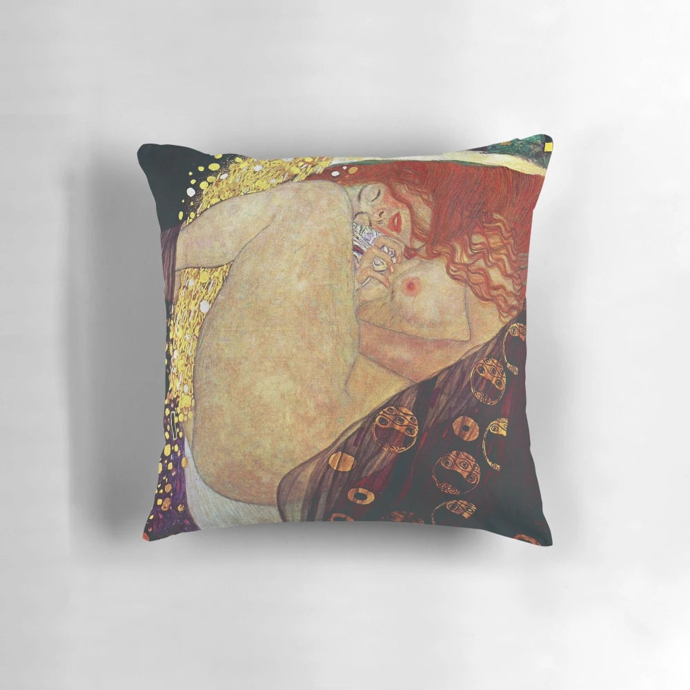 Luxurious pillow featuring the iconic Danaë painting by renowned artist Gustav Klimt
