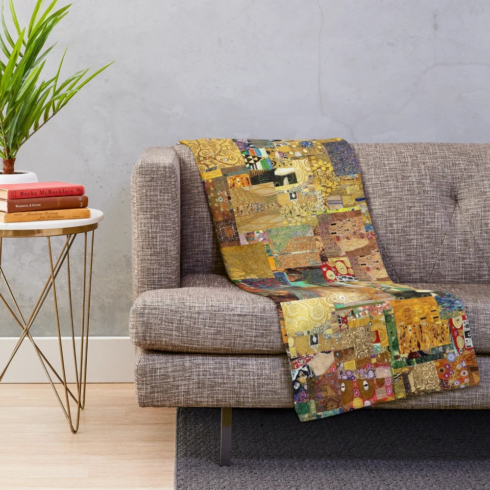Gustav Klimt inspired plush blanket with symbolist painting design