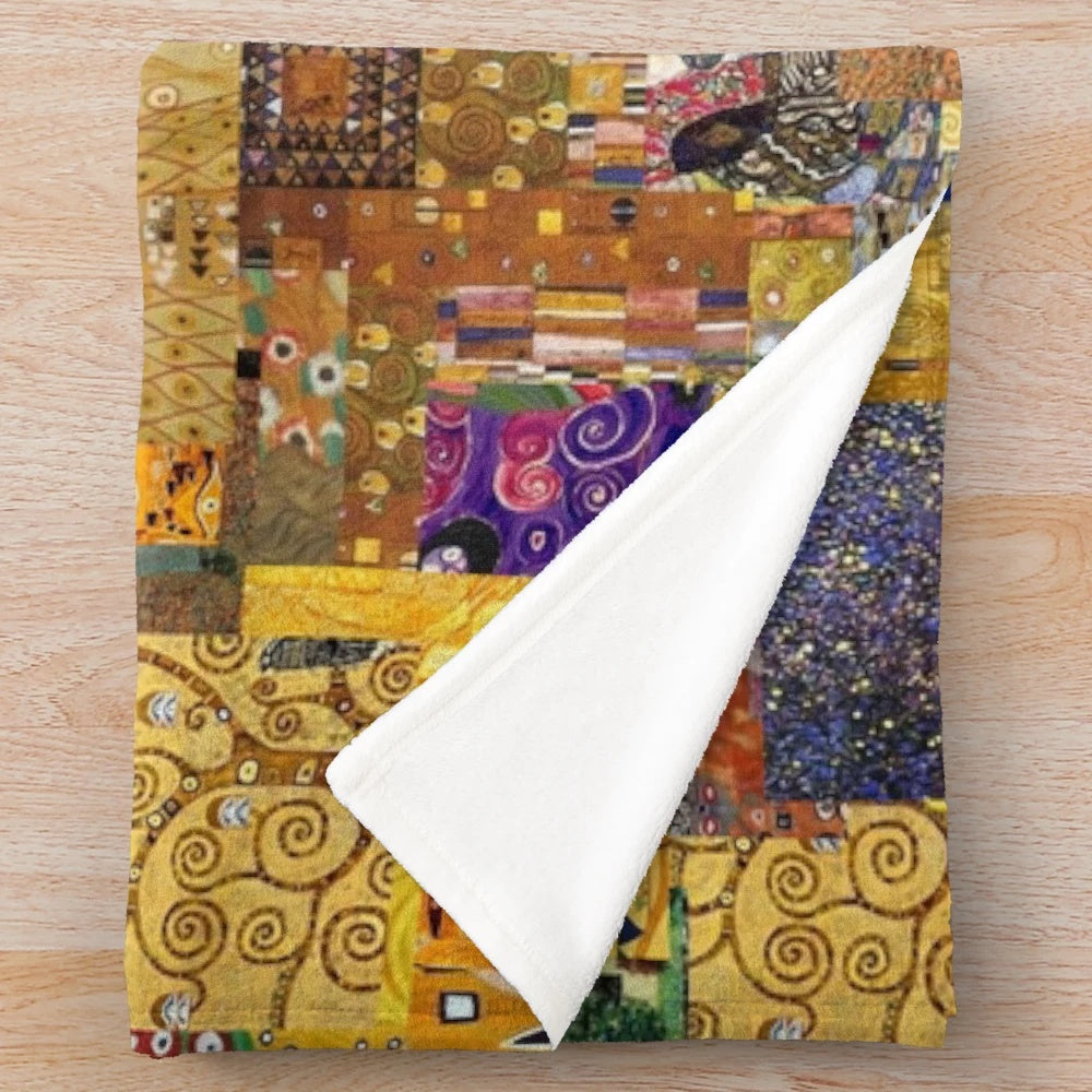 Gustav Klimt inspired plush blanket with symbolist painting design
