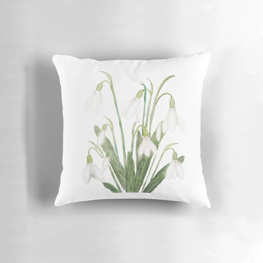 Breathtaking hand-painted white snowdrop flower botanical watercolor painting