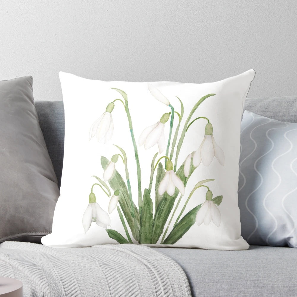 Breathtaking hand-painted white snowdrop flower botanical watercolor painting