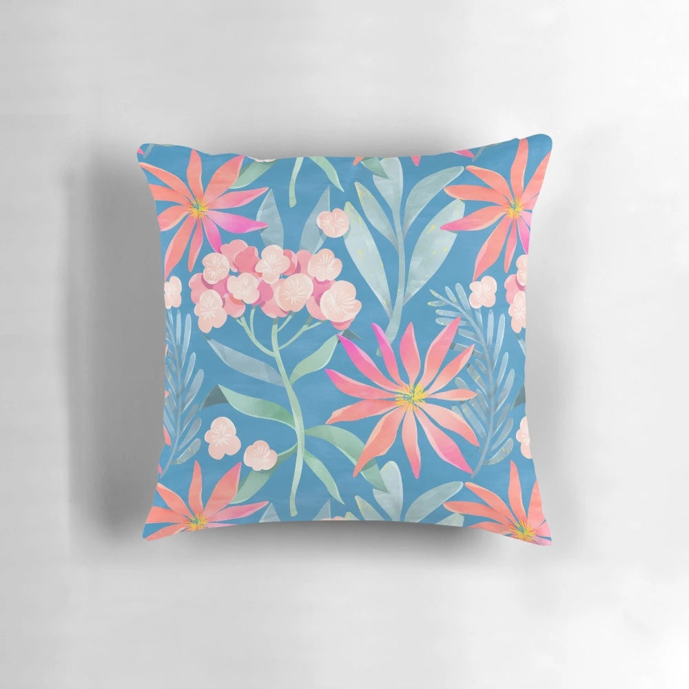 Beautifully designed hortensia floral pillow featuring a botanical illustration by artist Ira Khroniuk