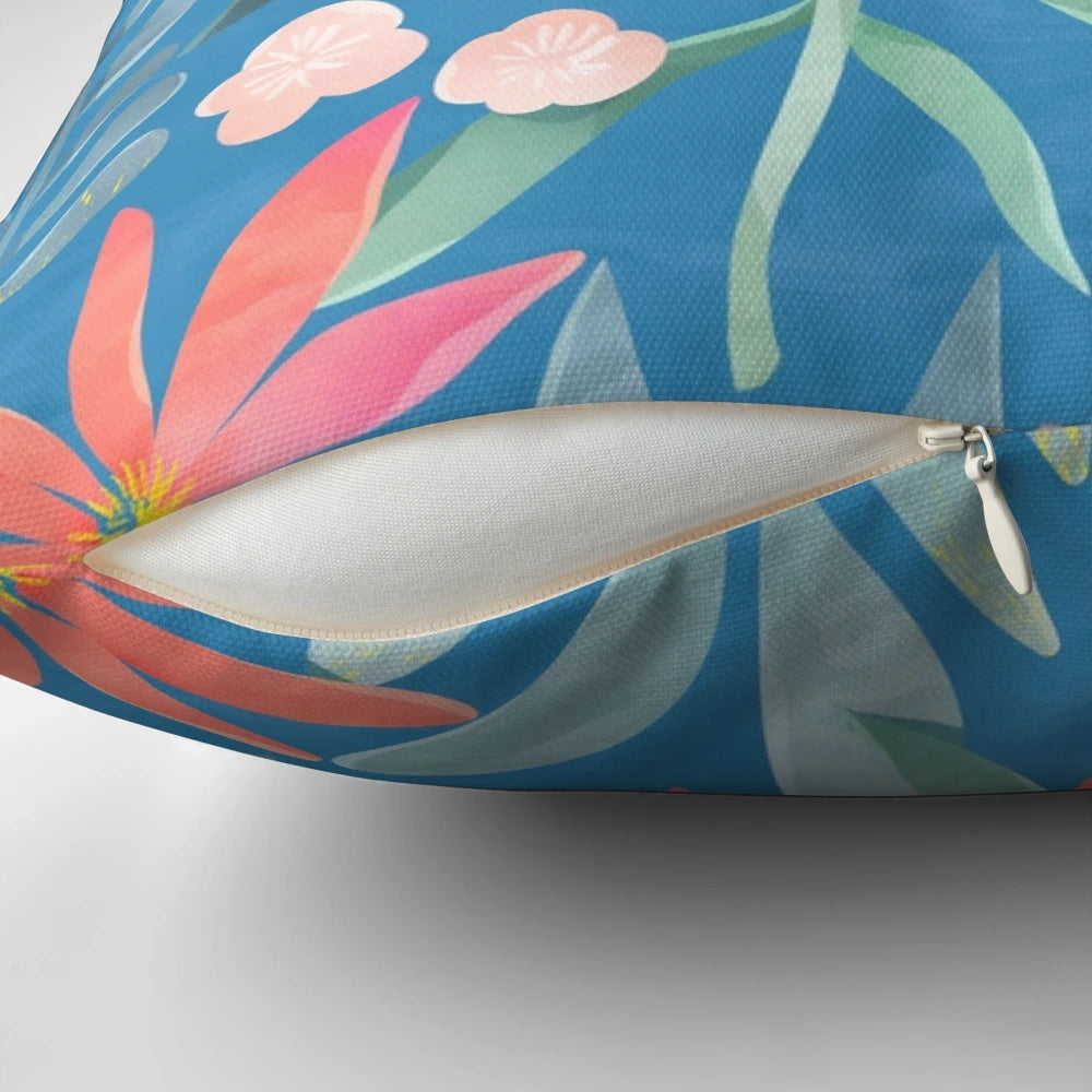 Beautifully designed hortensia floral pillow featuring a botanical illustration by artist Ira Khroniuk
