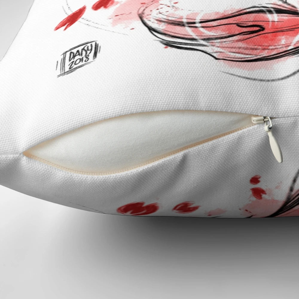 Beautiful Japanese koi fish sketch design on a decorative pillow, perfect for Asian-inspired home decor.