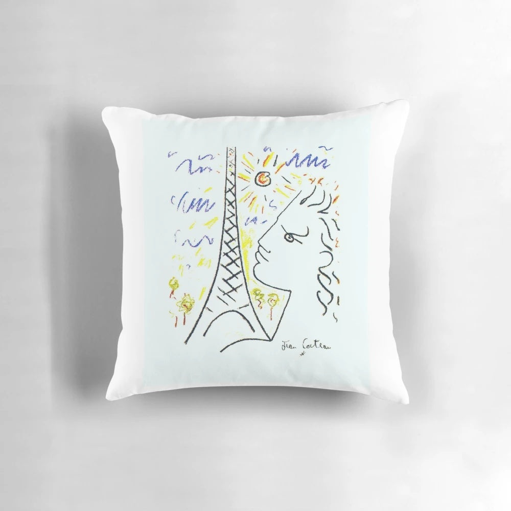Decorative pillow featuring the iconic artwork of French artist Jean Cocteau
