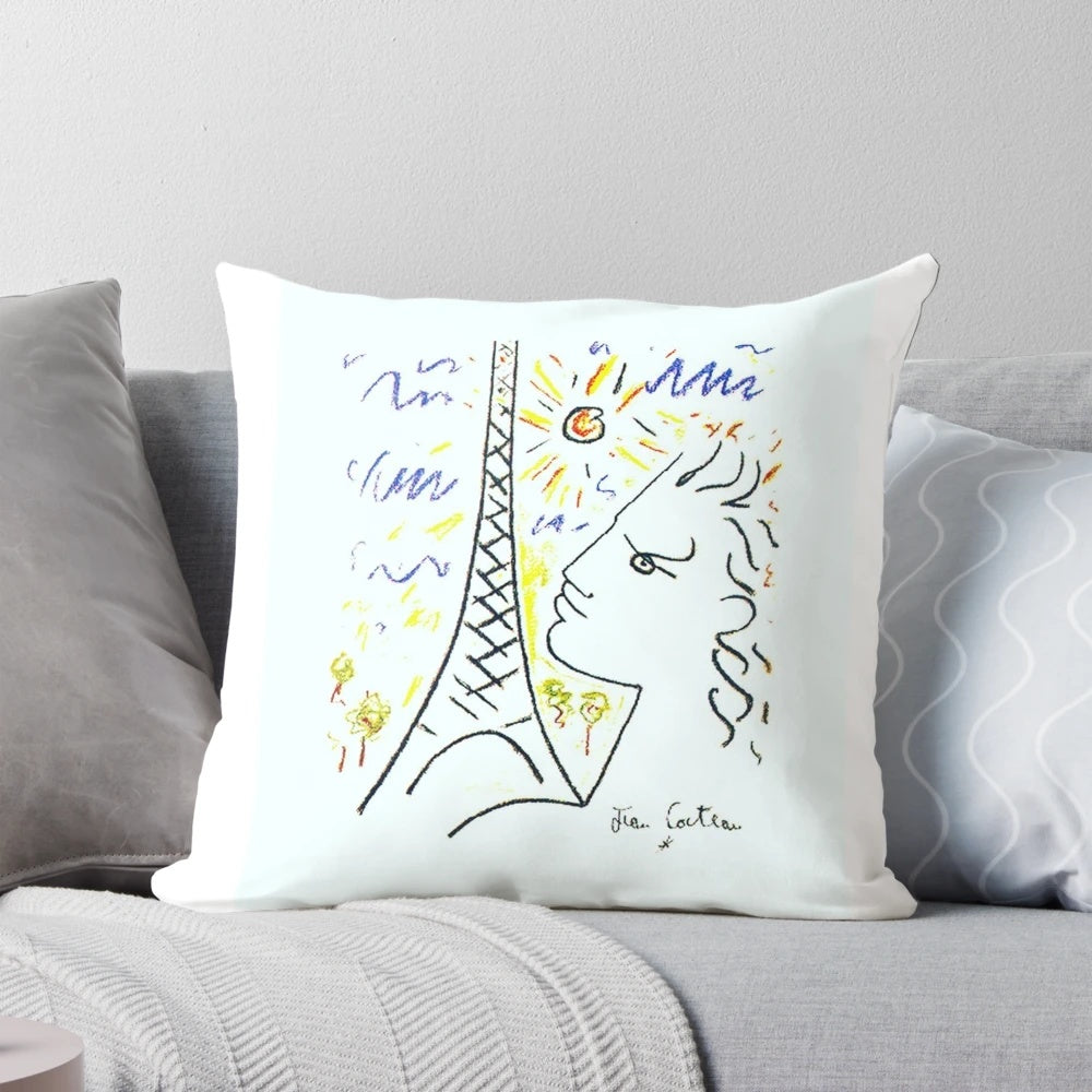Decorative pillow featuring the iconic artwork of French artist Jean Cocteau