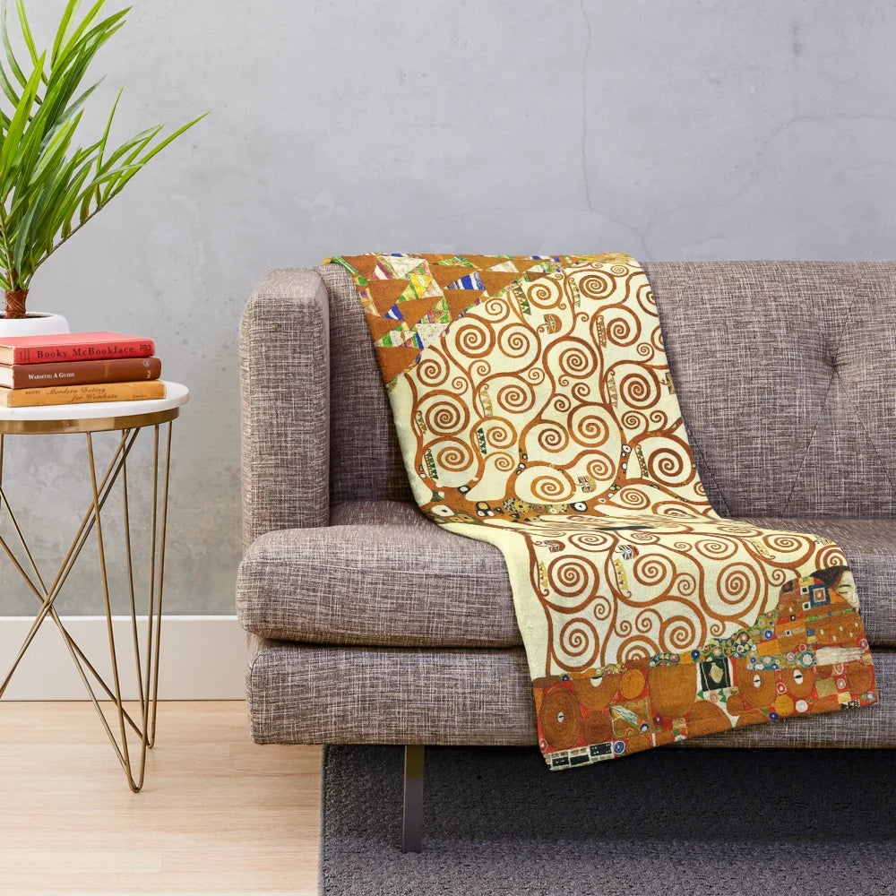 Plush blanket featuring Gustav Klimt's "The Tree of Life" painting in high definition