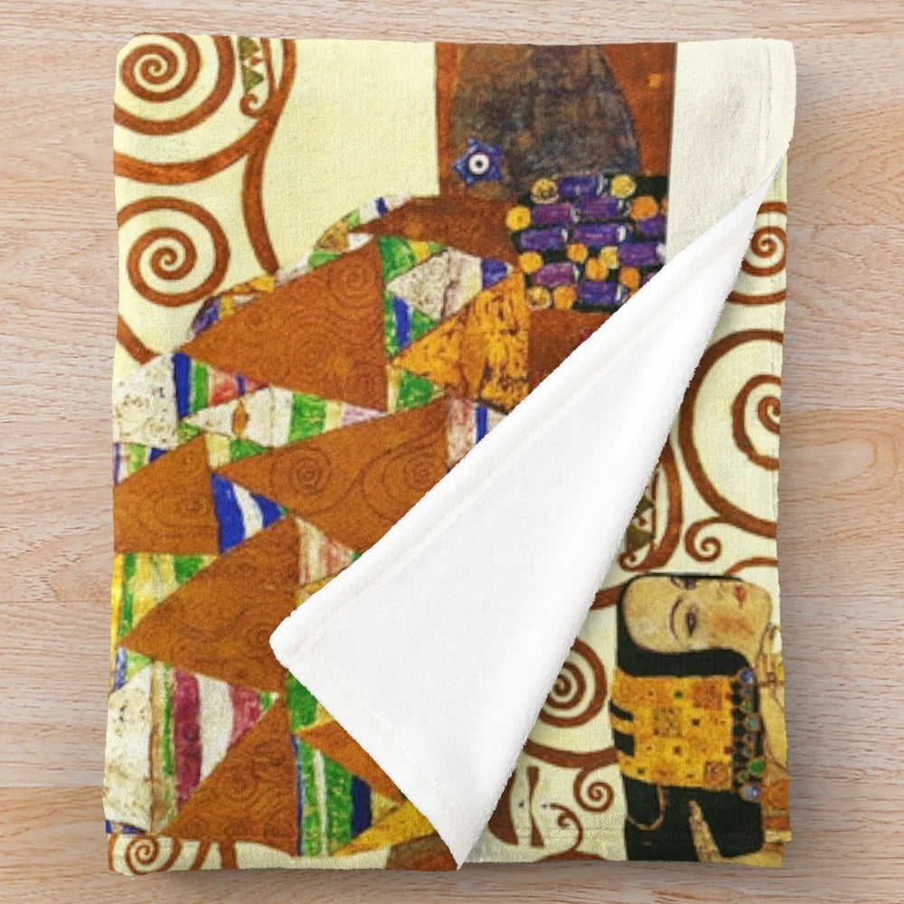 Plush blanket featuring Gustav Klimt's "The Tree of Life" painting in high definition