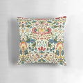 Close-up of a beautifully detailed, vintage-inspired floral pattern pillow in the Lodden style by William Morris.
