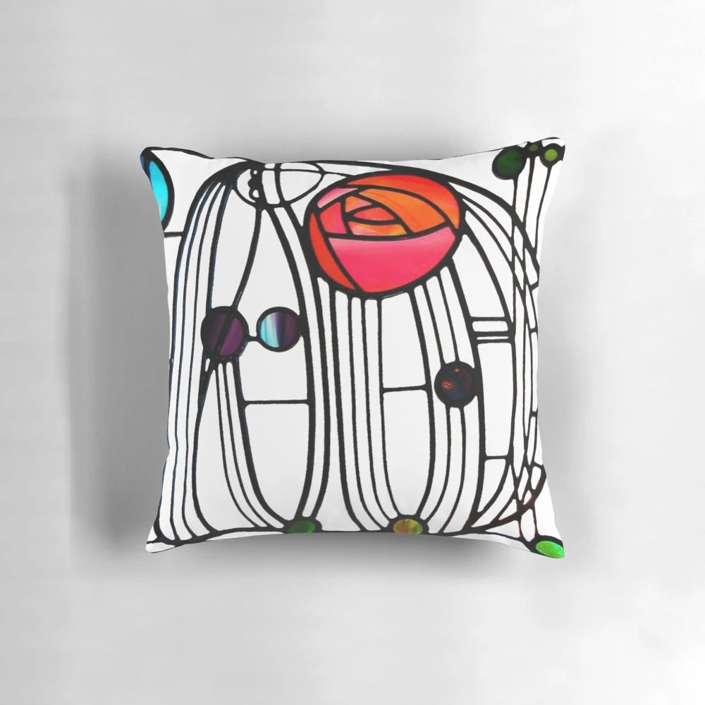 Beautifully designed pillow featuring a window motif inspired by the iconic work of Charles Rennie Mackintosh, renowned Scottish architect and artist.