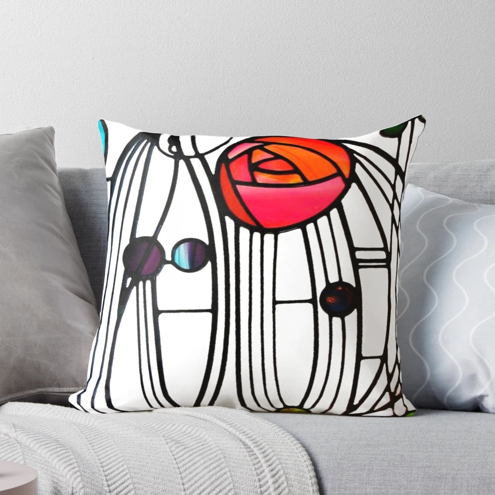 Beautifully designed pillow featuring a window motif inspired by the iconic work of Charles Rennie Mackintosh, renowned Scottish architect and artist.