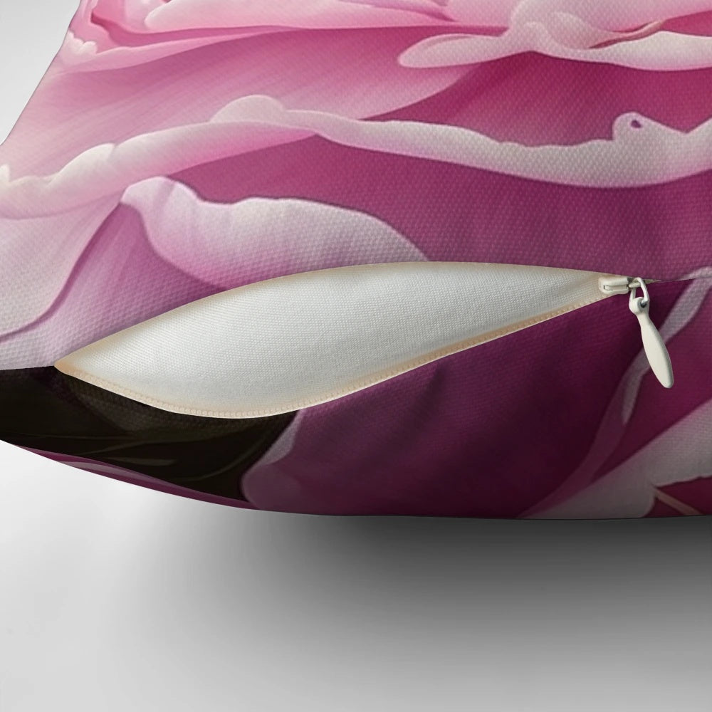 Beautiful pink peony flowers on a soft, plush throw pillow