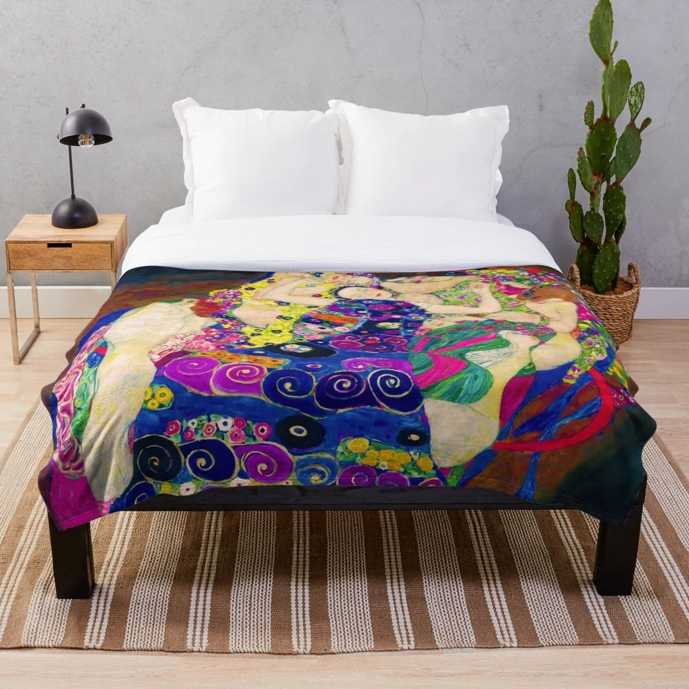 Plush blanket with Gustav Klimt's "The Virgins" painting