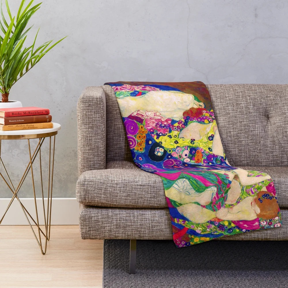 Plush blanket with Gustav Klimt's "The Virgins" painting