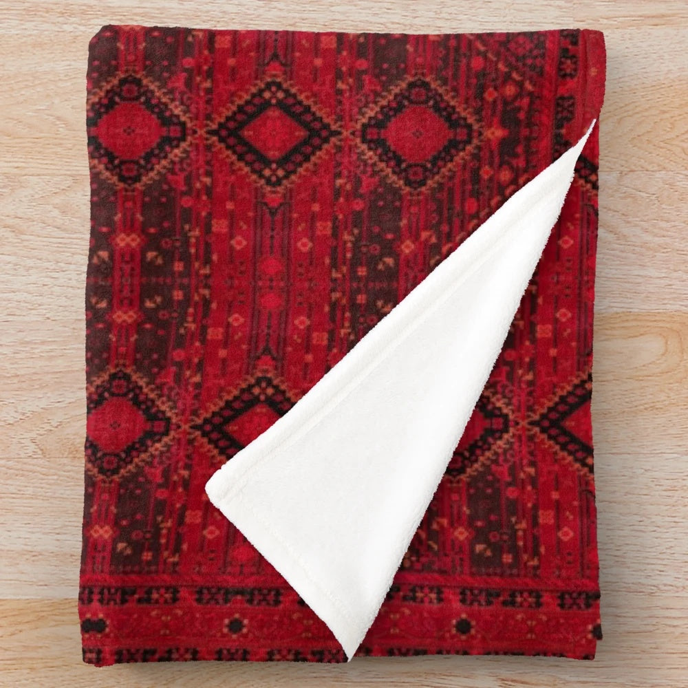 Crimson Heritage plush blanket with intricate oriental, moroccan, and ottoman inspired patterns
