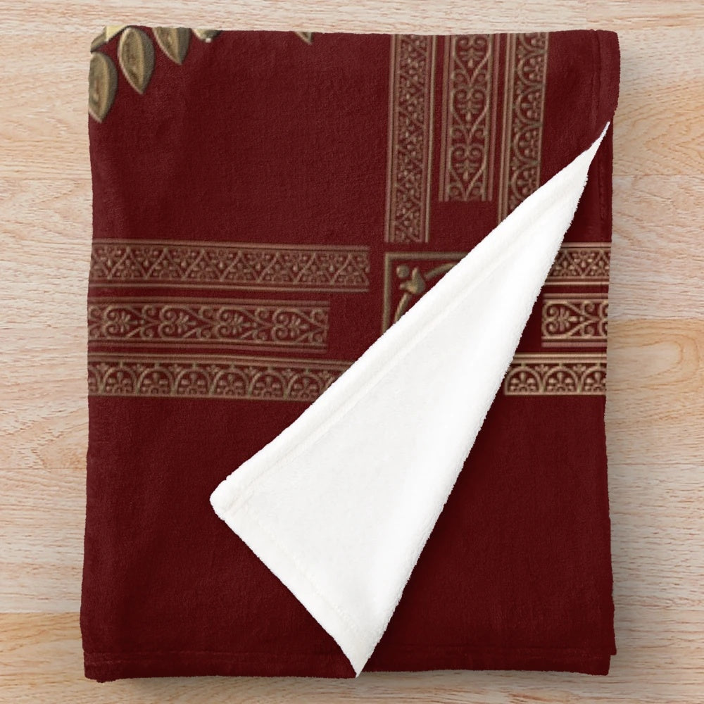 Plush blanket featuring the Roman Empire's iconic gold imperial eagle emblem on a rich red velvet backdrop
