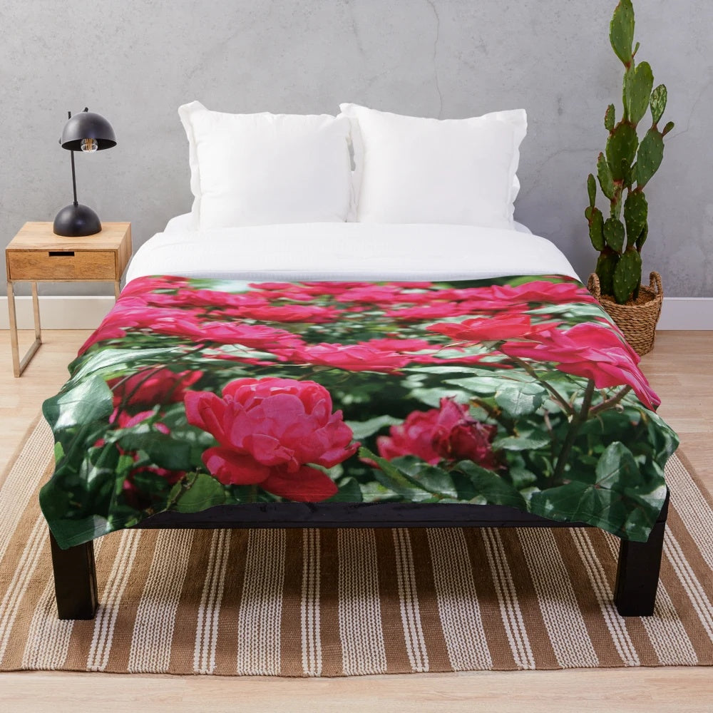 Soft and cozy rose-patterned plush blanket