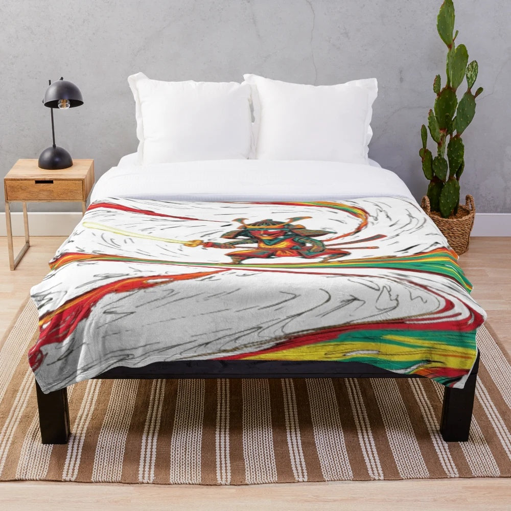 Elegant Samurai Warrior Plush Blanket for Asian Inspired Homes