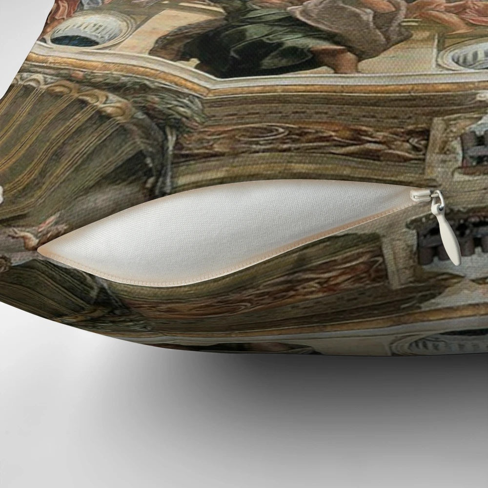 Michelangelo's masterpiece, the Sistine Chapel ceiling, depicted on a soft and cozy pillow.