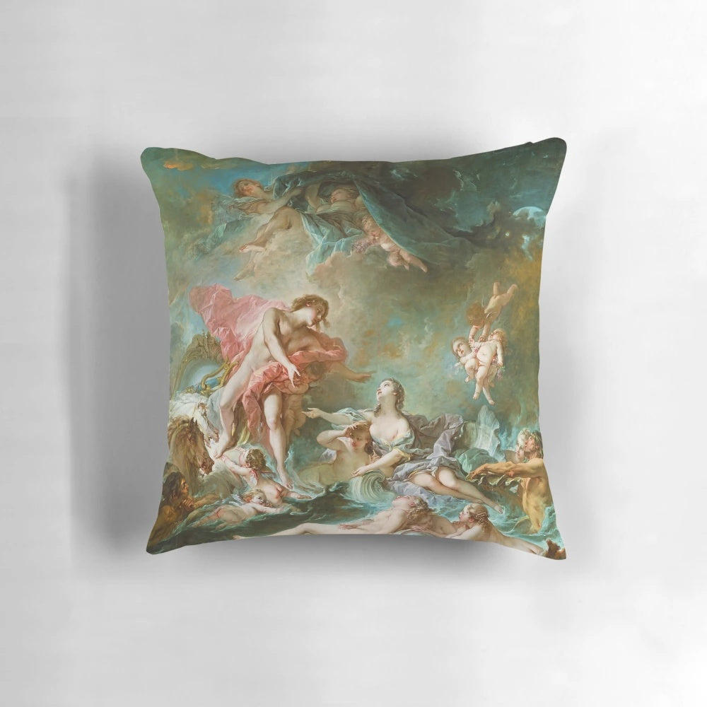 A stunning, high-quality pillow featuring the iconic "The Setting of the Sun" painting by the French Rococo artist François Boucher.