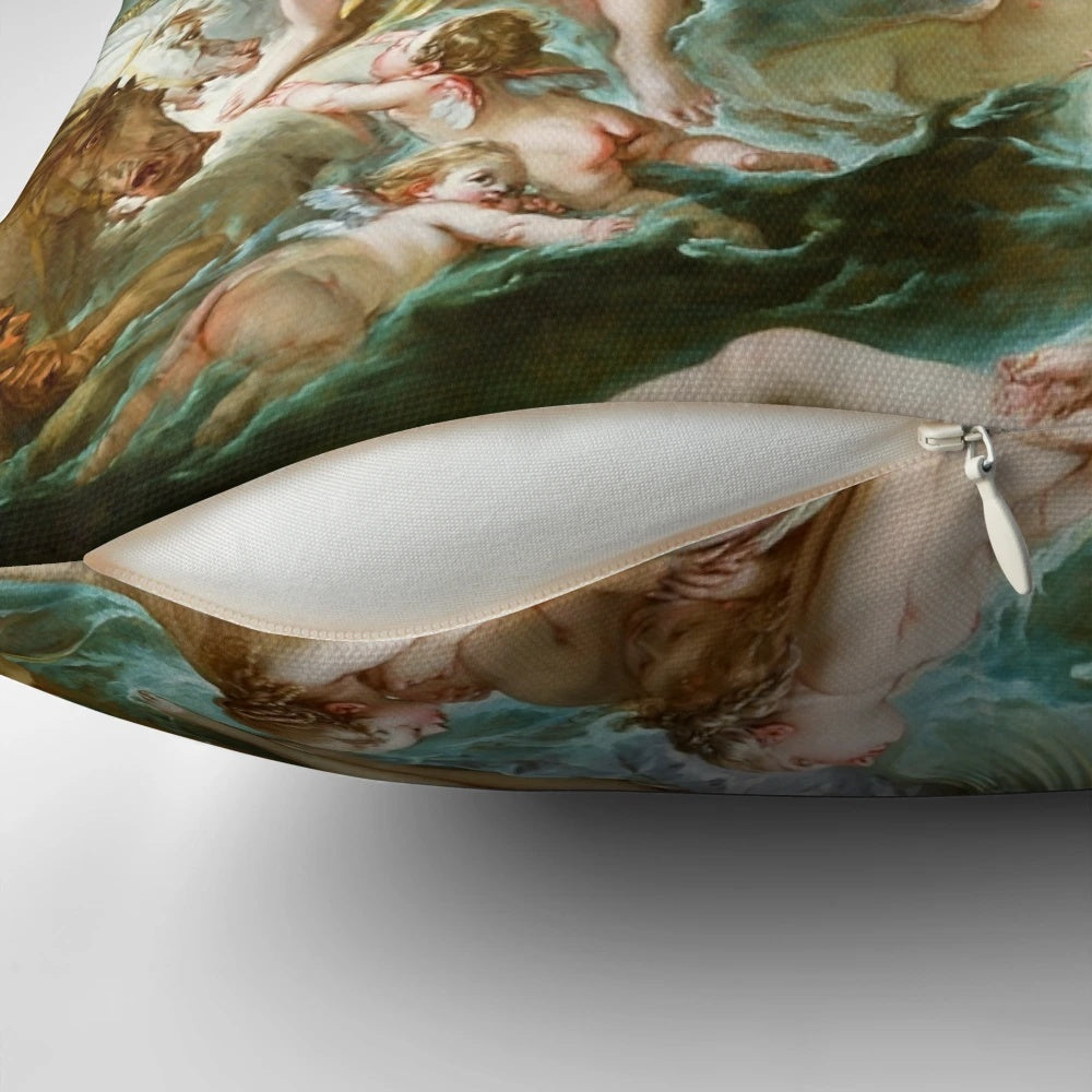 A stunning, high-quality pillow featuring the iconic "The Setting of the Sun" painting by the French Rococo artist François Boucher.