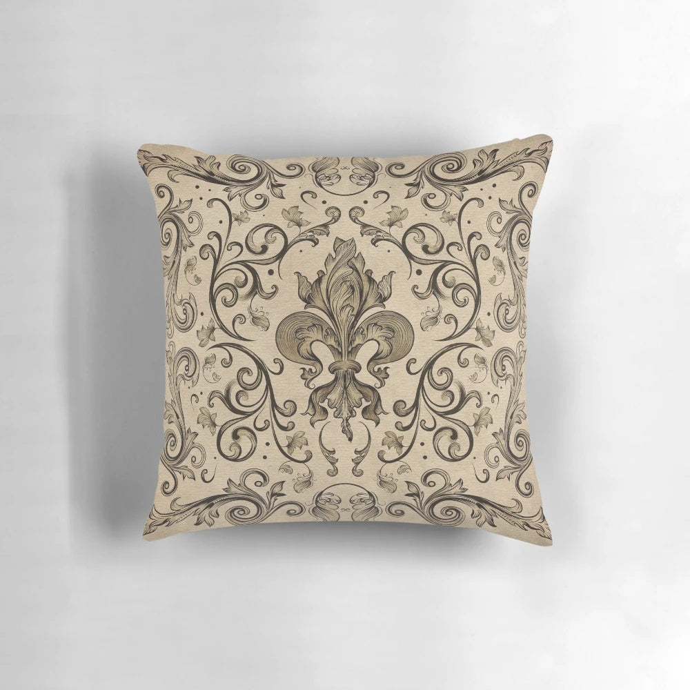 Vintage fleur de lis ornament printed on a luxurious pillow
