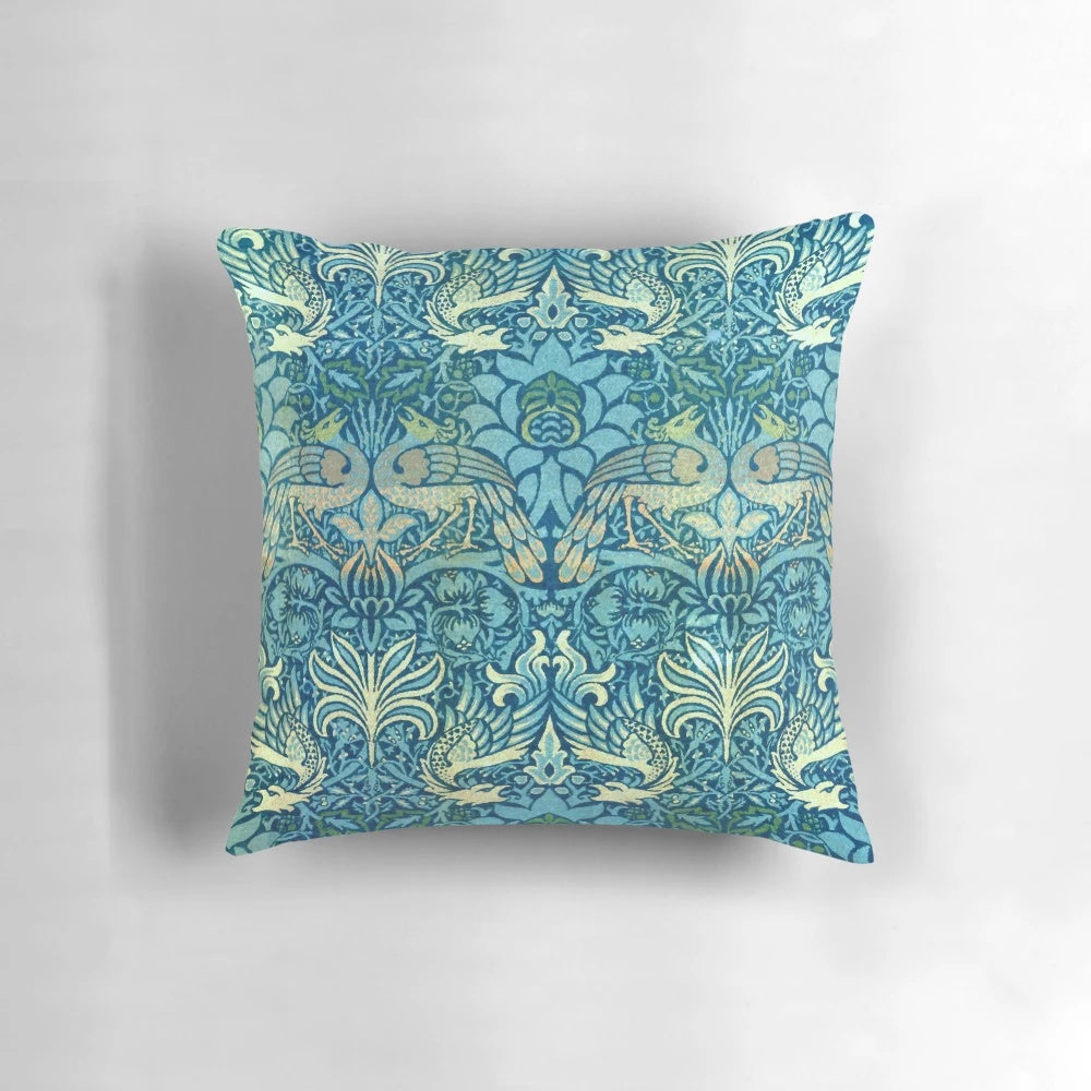 Elegant william morris peacock and dragon design decorative pillow for victorian home decor