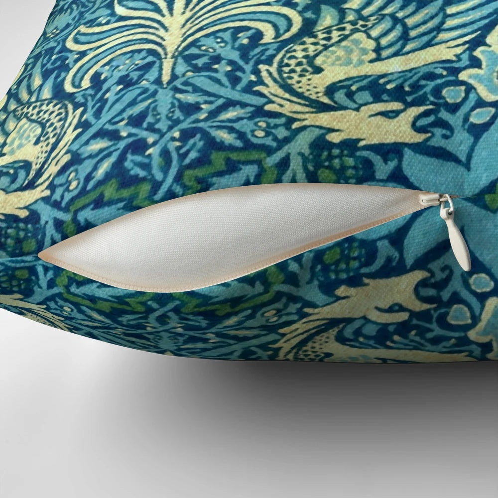 Elegant william morris peacock and dragon design decorative pillow for victorian home decor