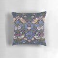 Vibrant William Morris Strawberry Thief design 1883 decorative pillow with floral and bird motif