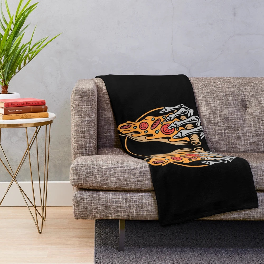 Extreme Hobbies Plush Blanket with pizza, bones, and skeleton design