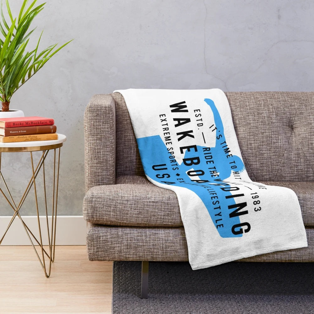Wakeboarding plush blanket with extreme sports design