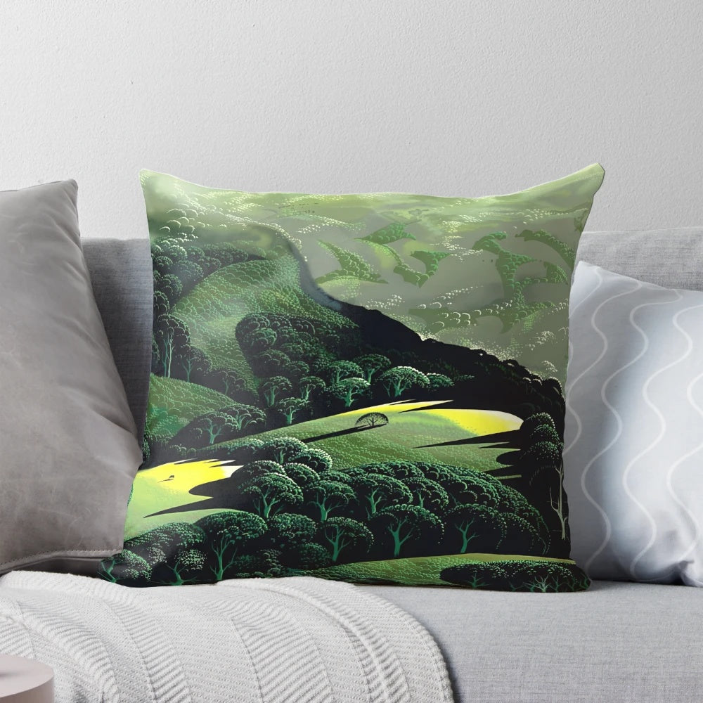 Pillow featuring Eyvind Earle's iconic magic realism paintings