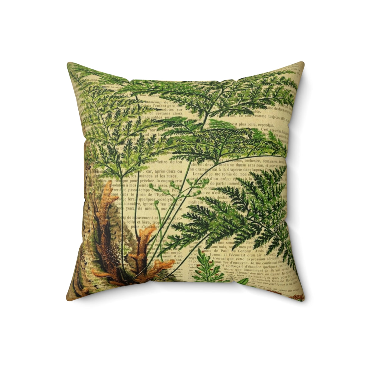 Vintage-styled botanical fern print on a pillow - Back