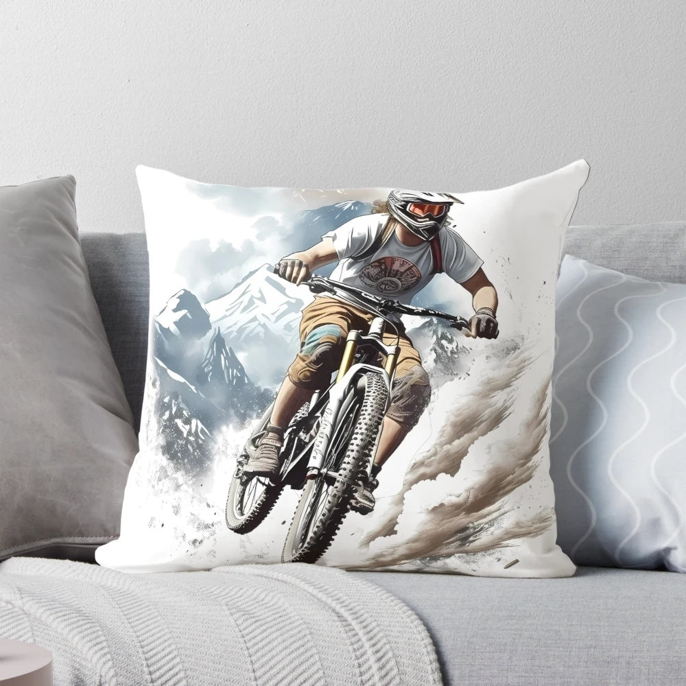 Fabio Wibmer, renowned mountain bike rider, featured on a comfortable and stylish pillow for mountain biking enthusiasts.