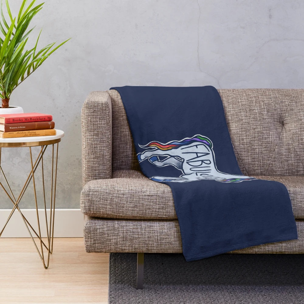 Fabulous unicorn plush blanket with rainbow design