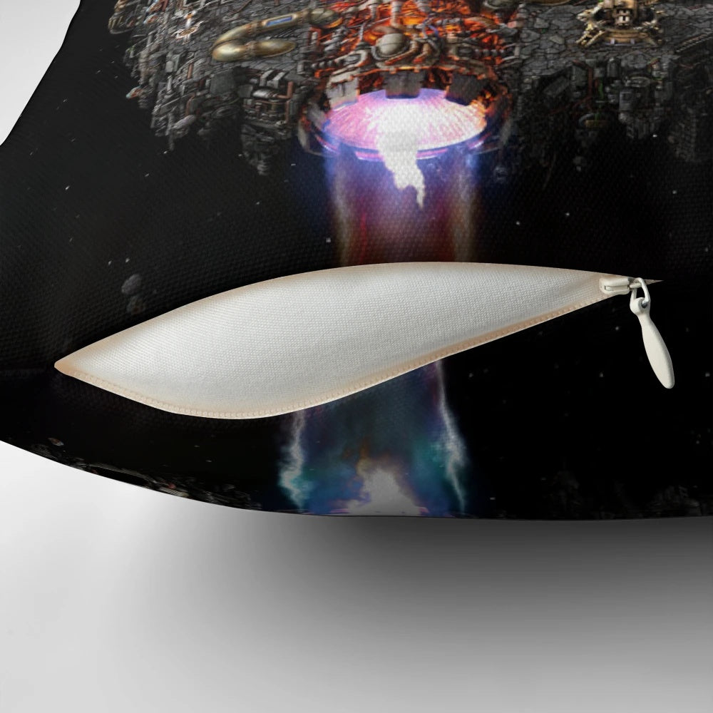 Factorio-inspired spaceship-shaped pillow, perfect for gaming and home decor.