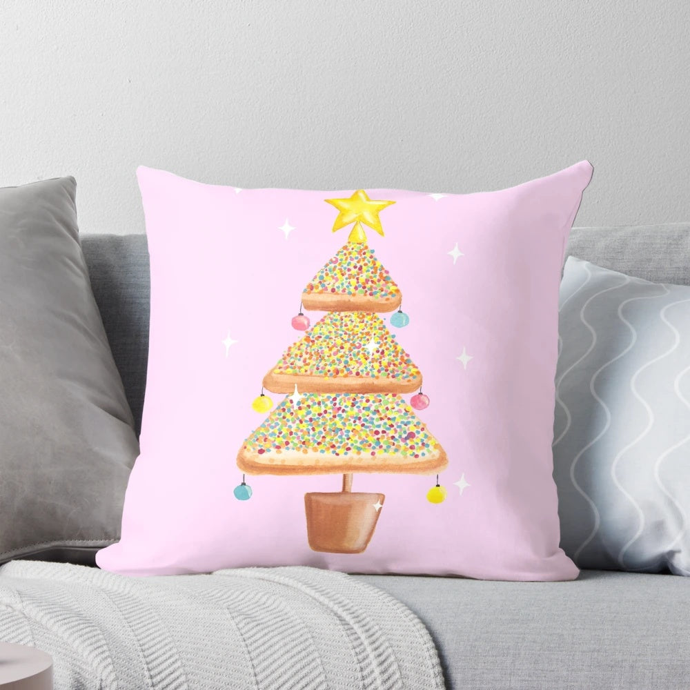 Festive pink pillow with fairy bread design, perfect for Christmas in Australia