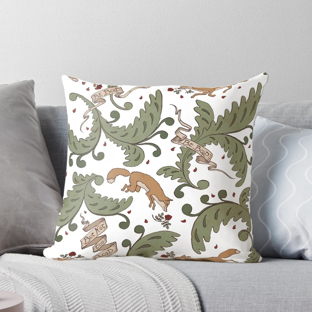 Vibrant 'Bold' Pillow Featuring Foxes and Roses Inspired by Fairytales